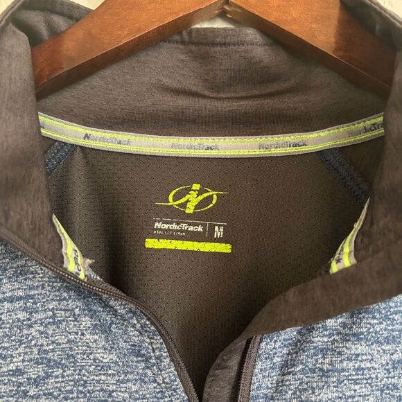 NordicTrack Mens Quarter Zip Long Sleeve Athletic Pullover Blue and Gray Medium - Picture 4 of 8